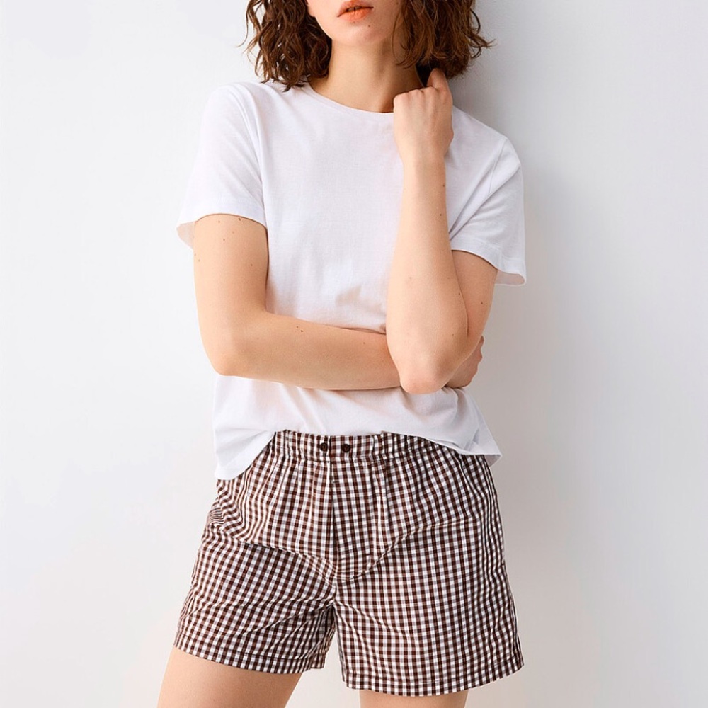 Gingham Checked Brown Women's Bermuda Shorts
